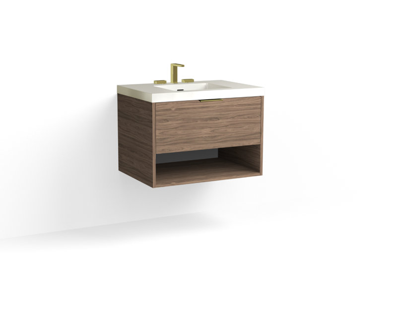 Modo 30" W Wall Mounted Single Bathroom Vanity, Glossy White/8" Widespread, Biondo, Polished Nickel