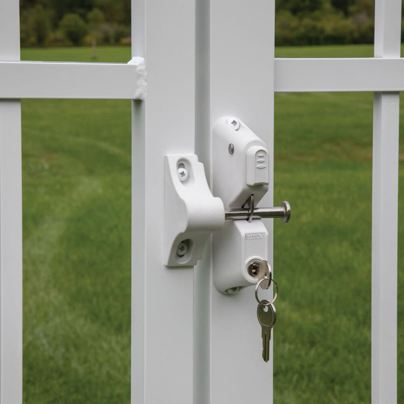 Locking Gravity Latch with Two-Sided Key Entry and Push Button, White