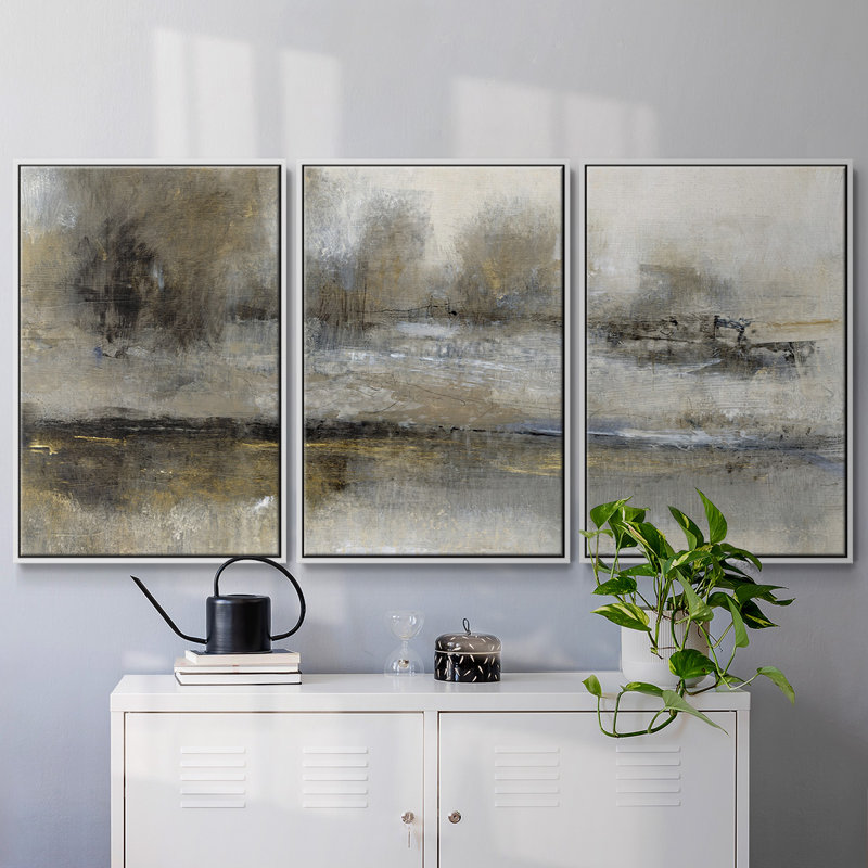 Paysage doré II - Toile encadrée multi-pièces, H 24 po x l 48 po x P 2 po, Blanc
