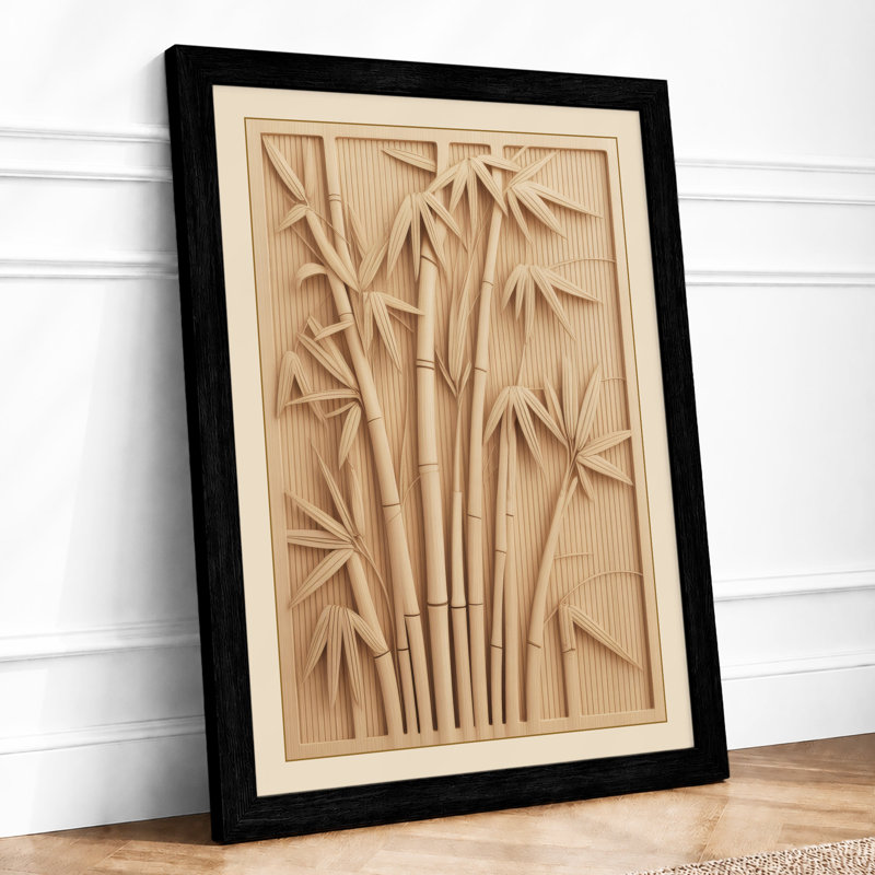 Bamboo Relief Botanical - Framed Print, A2 - 59.4 x 42.0 cm, Black
