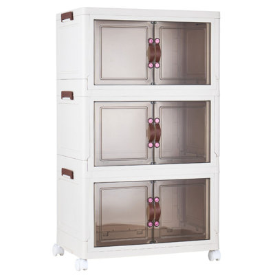 Armoire de rangement pliable à 3 niveaux - Organisateur pliable en plastique PP robuste pour placard, chambre à coucher, garage et dortoir, aucun outil nécessaire, facile à ranger