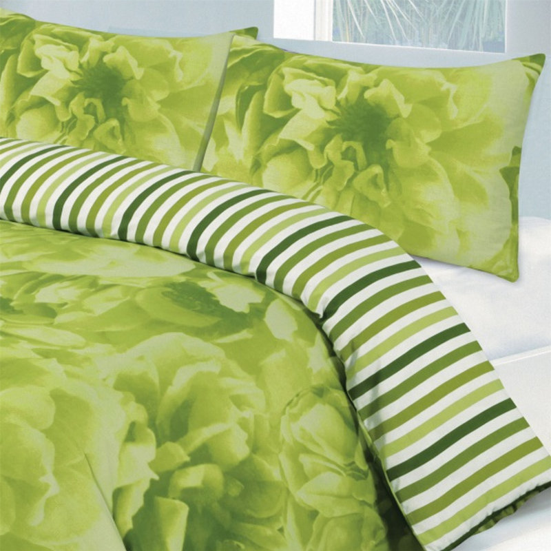 Cotton Blend Floral Duvet Cover Set with Pillowcases, Double Duvet Cover + 2 Standard Pillowcases, Green