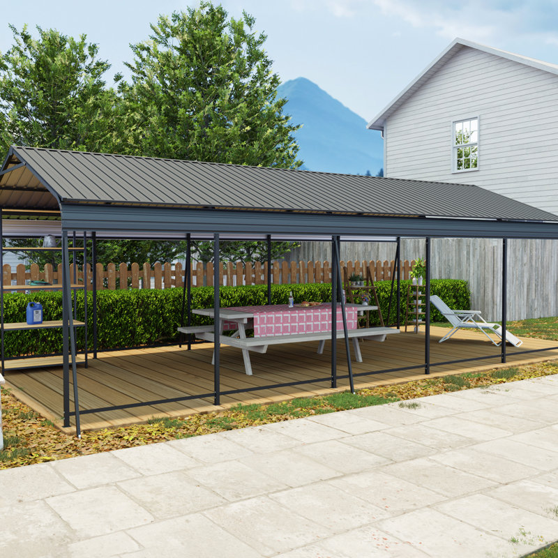 1326.5 Ft Heavy Duty Carport, Galvanized Steel Roof And Frame, Reinforced Base For Stability In Rainy Weather, Vertical Stripe To Collapse Carport With All - Metal Weather Resistance, Multi Purpose