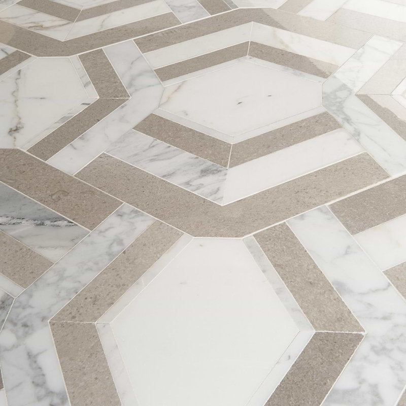 Mezzo 11x18 Polished Calacatta Marble Mosaic Tile, Andente Polished