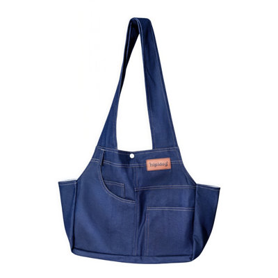 Denim Open-Top Pet Carrier Tote Bag with Shoulder Strap and Exterior Pockets for Cats and Small Dogs