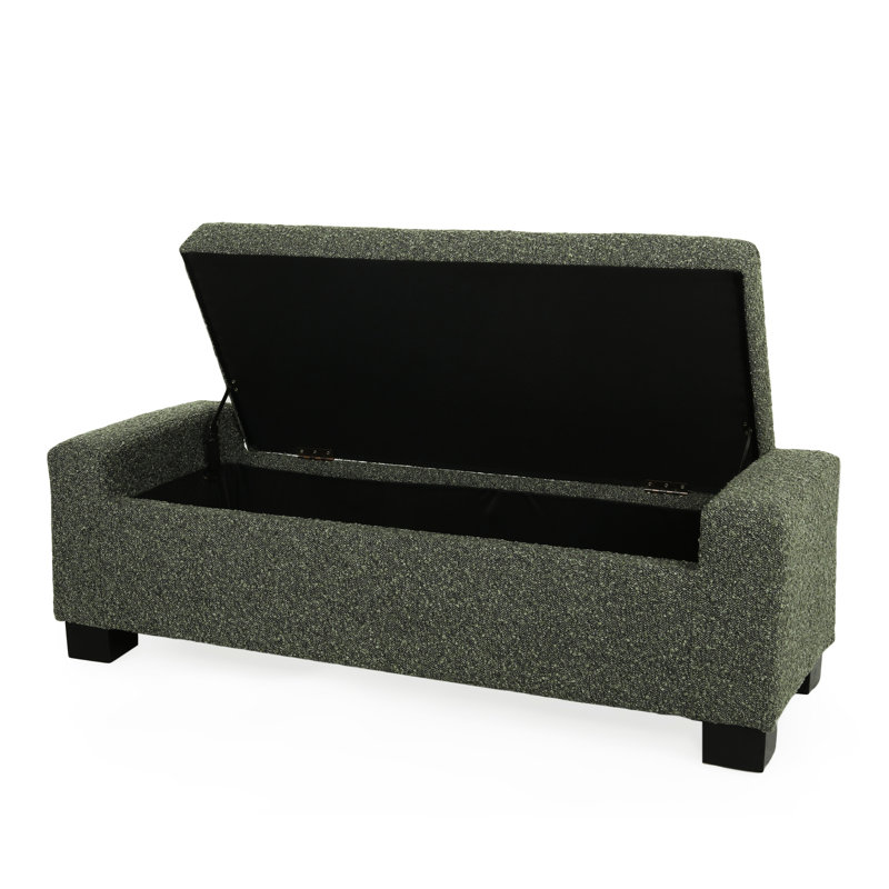 Banc de rangement 50,75 "Wsoft Textile TexturedRangulaire Rectangulaire - Siège à pieds cachés, Vert noirci