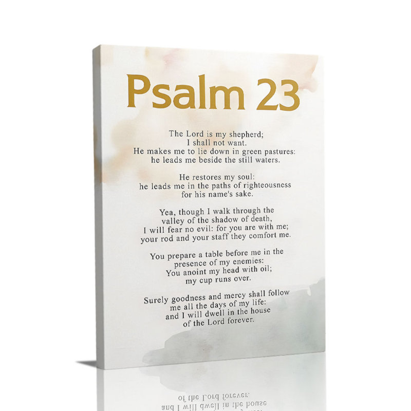 Spirituel «Psaume 23, texte sur fond d'aquarelle douce (ton calme)», art mural tendu sur toile Psaume 23 pour studio confortable