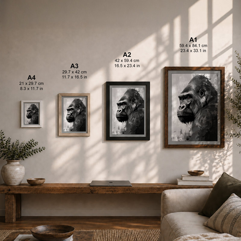 Primate Portrait Modern - Framed Print, A3 - 42.0 x 29.7 cm, White