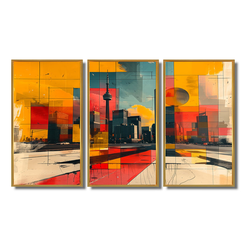 Tiphaine - ensemble d'impressions murales City Toronto, H 32 po x l 16 po x P 1 po, Toile avec cadre flottant or