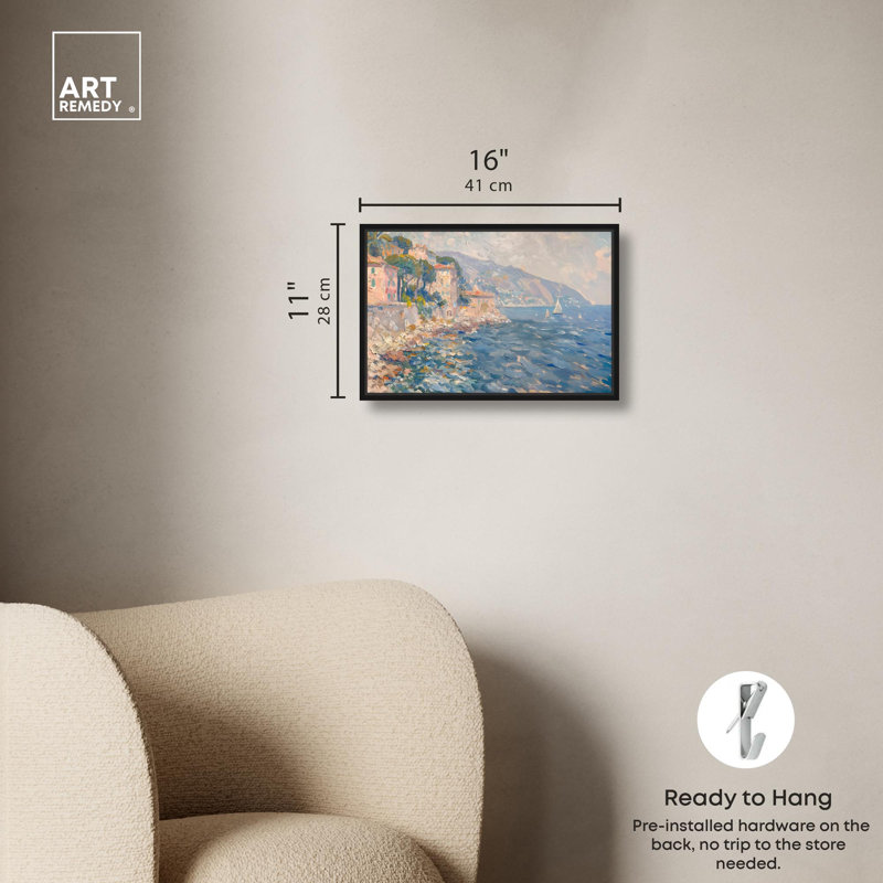 Art Remedy, toile de paysage classique vue de la Riviera, H 11 po x l 16 po, Cadre flottant noir