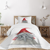 Ambesonne Gnome Bedspread Set Finnish Creature Folklore Ruby Pale Grey
