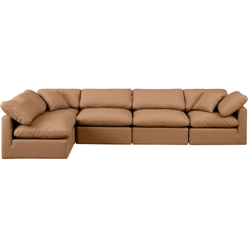 Canapé modulaire en similicuir 5 pièces Hinami, Cuir cognac végétalien