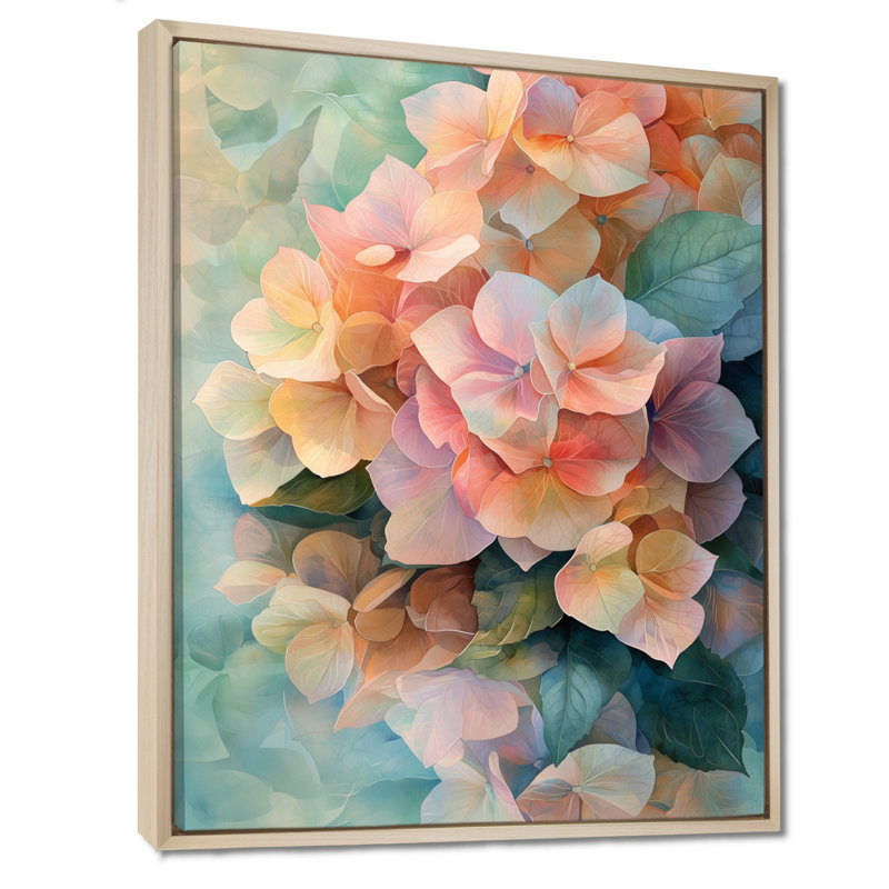 Abstrait hortensia été, réflexion II - hydrangées, art mural, Reproduction avec cadre flottant, H 44 po x l 34 po