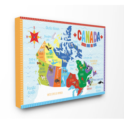 " Canada Map With Wildlife Multi Color Juvenile Stretched " by Erin Clark