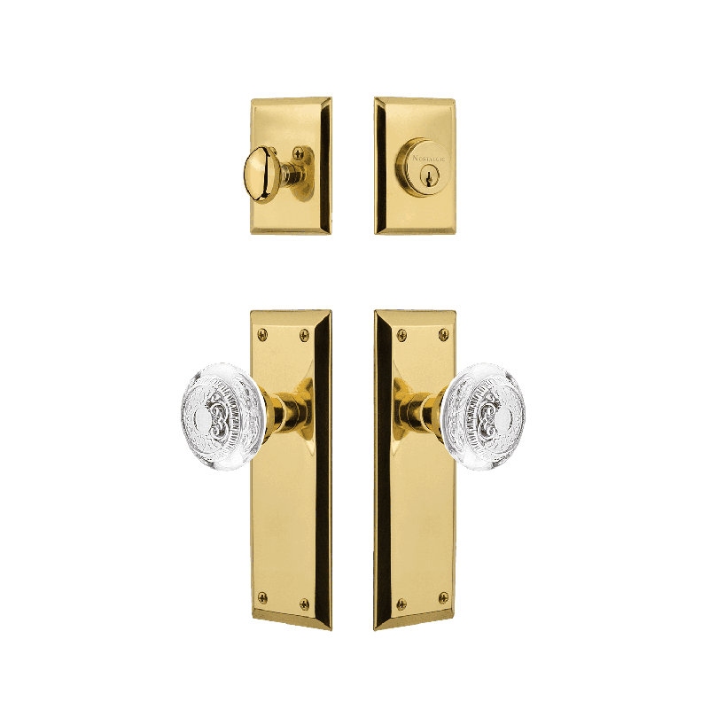 Nostalgic Warehouse New York Entry Set with Crystal Egg & Dart Knob, 2.375, Unlacquered Brass