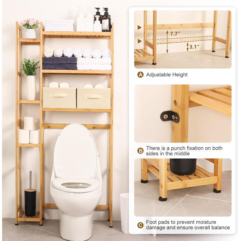 Natural Bamboo Over-the-Toilet Storage with Adjustable Shelves