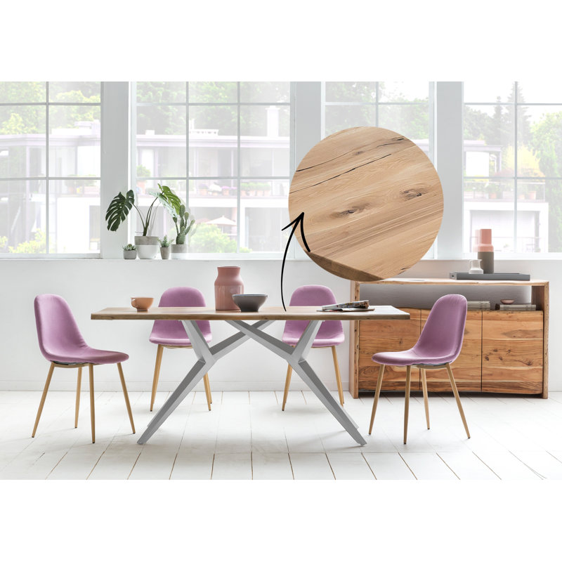 Judith Oak Solid Wood Top Metal Base Dining Table, H76 x L180 x W100cm, Silver
