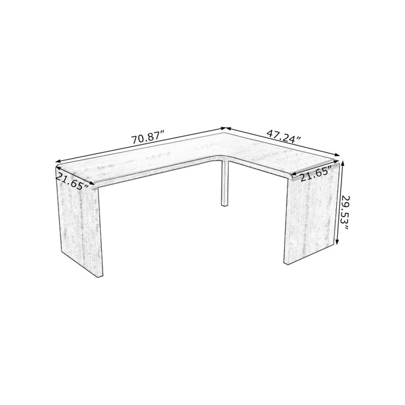 Bureau d'angle noir tout en bois massif, bureau en forme de L pour la maison, H 29,53 po x l 70,87 po x P 47,24 po