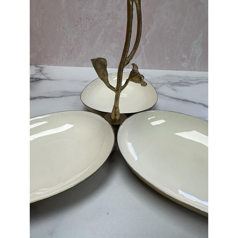 Stainless Steel 3-Bowl Condiment Server with Rosemary Handle for Snacks & Christmas Decor Gifting