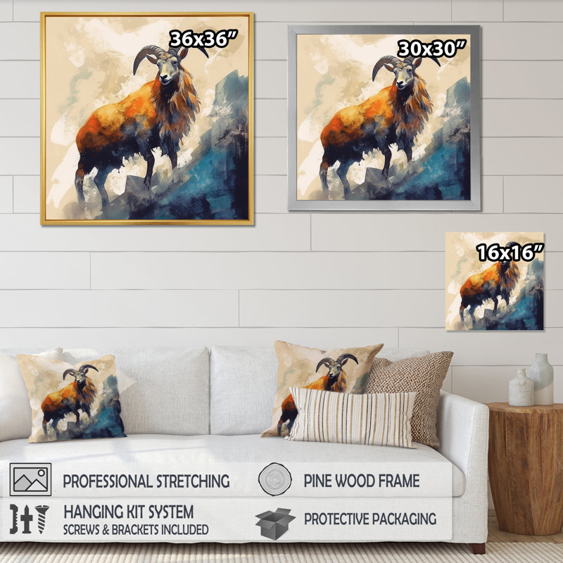 Capricorne céleste II sur toile, Cadre simple blanc, H 36 po x l 36 po x P 1,5 po