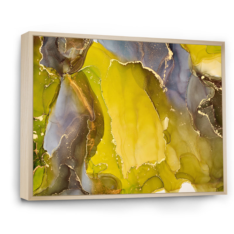 «Yellow Luxury», reproduction d'art sur toile abstraite, H 34 po x l 44 po x P 1,5 po, Cadre flottant en érable