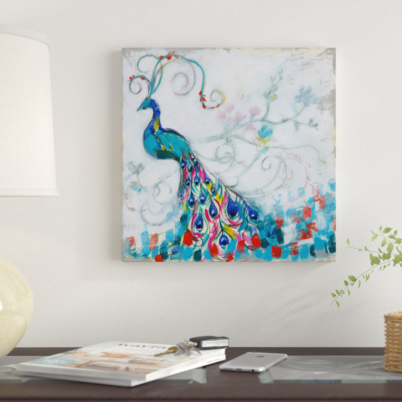 « confettis peacock ii », reproduction de peinture à l’acrylique sur toile tendue, H 14 po x l 14 po x P 2 po