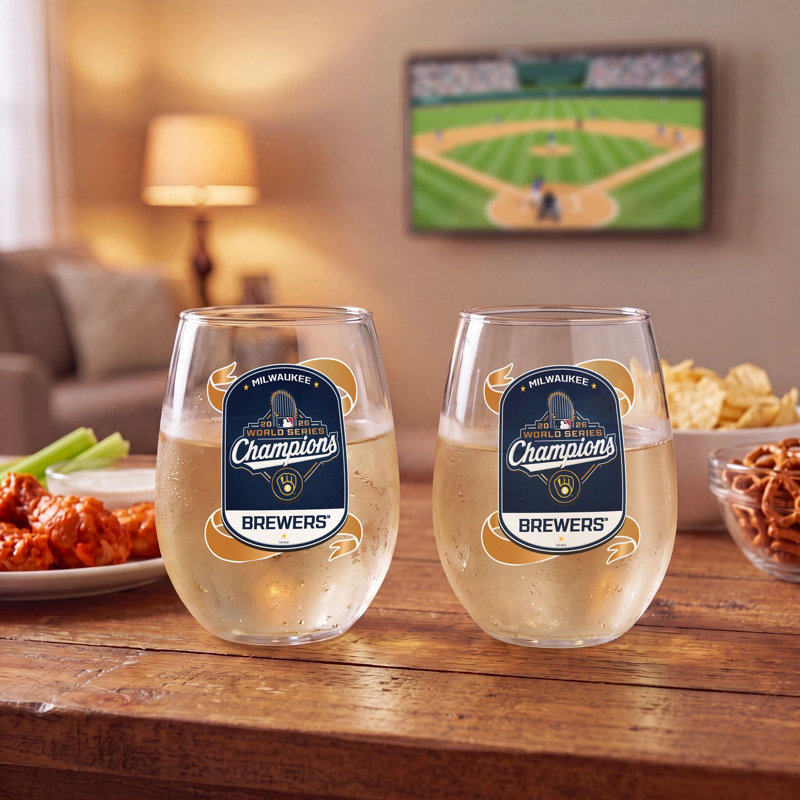 Ensemble de 2 verres à vin sans pied 17 oz Milwaukee Brewers 2026 World Series
