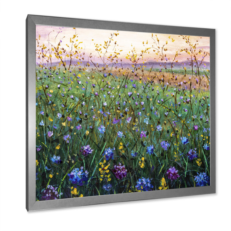 Champ vibrant de fleurs sauvages - Peinture, L 30 po x H 30 po, Toile argentée avec cadre photo