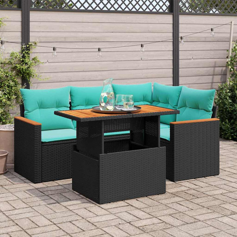 Ensemble de canapé de patio 5 pièces avec coussins en rotin de polyester