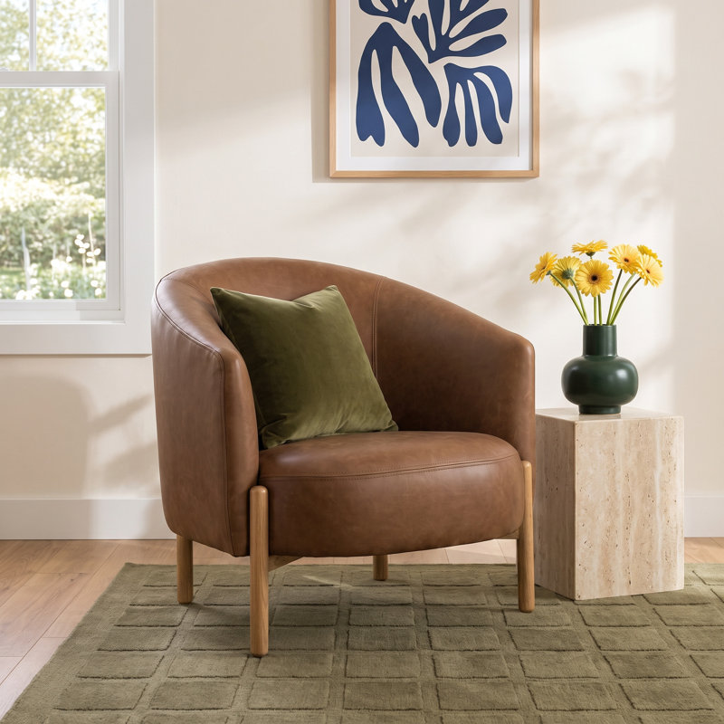 Beton Upholstered Barrel Chair, Palermo Cognac Genuine Leather