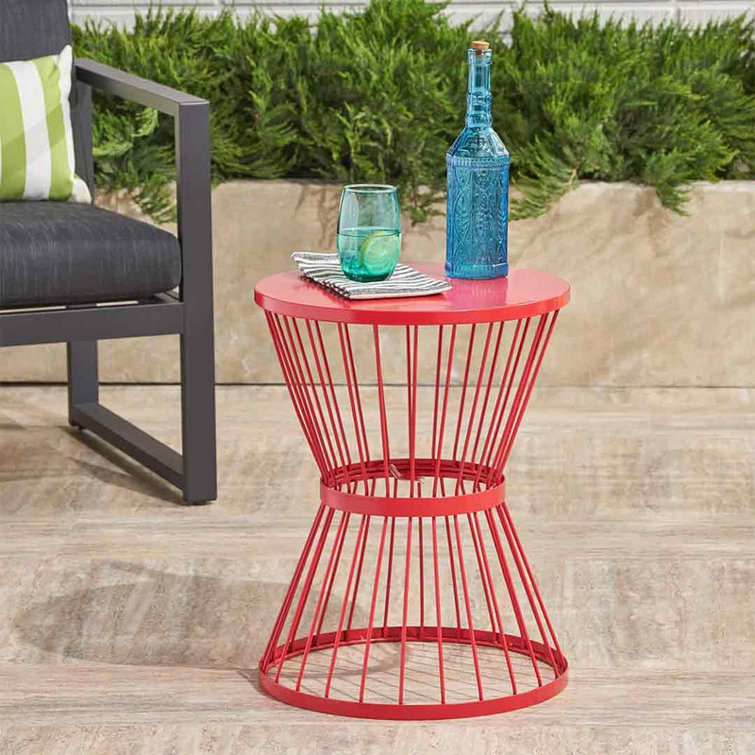 Powder-Coated Iron Side Table with Hourglass Shape & Open Cage Design