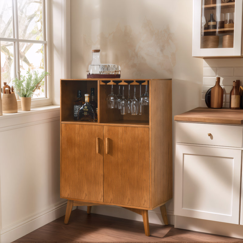 Armoire à vin rustique avec porte-verre et tablette réglable, buffet de cuisine pour le rangement de la salle à manger de style campagnard