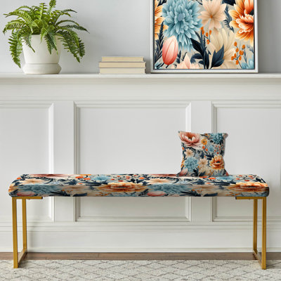 Banc floral rembourré or