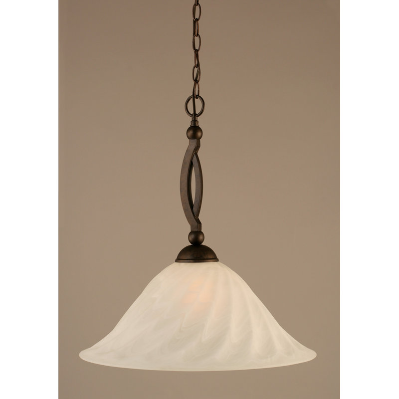 Bow Chain Hung Pendant Glass, Brushed Nickel, 22", Alabaster Swirl Glass