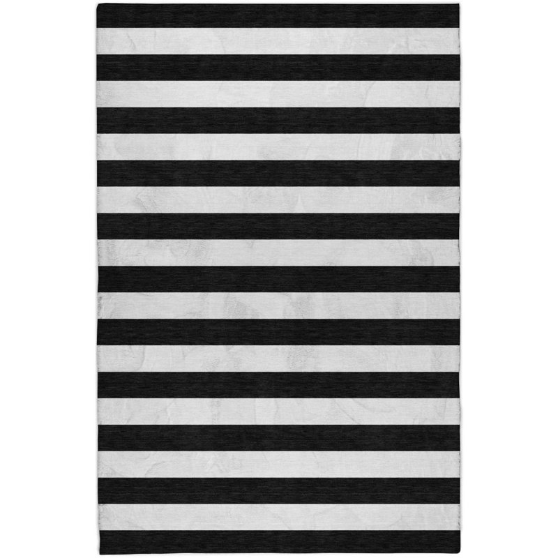 Premium Machine Washable Dream Shag ADS528 Striped Rug, 3' x 5', Black
