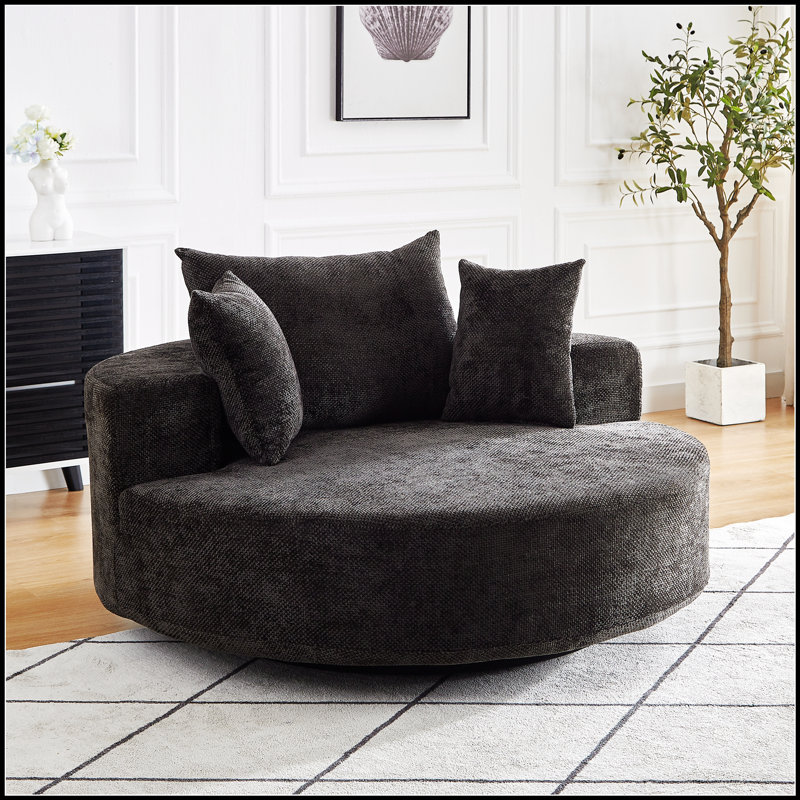 55 po L 55 po Chenille simple chaise pivotante à 360 degrés pour le salon, etc., Noir