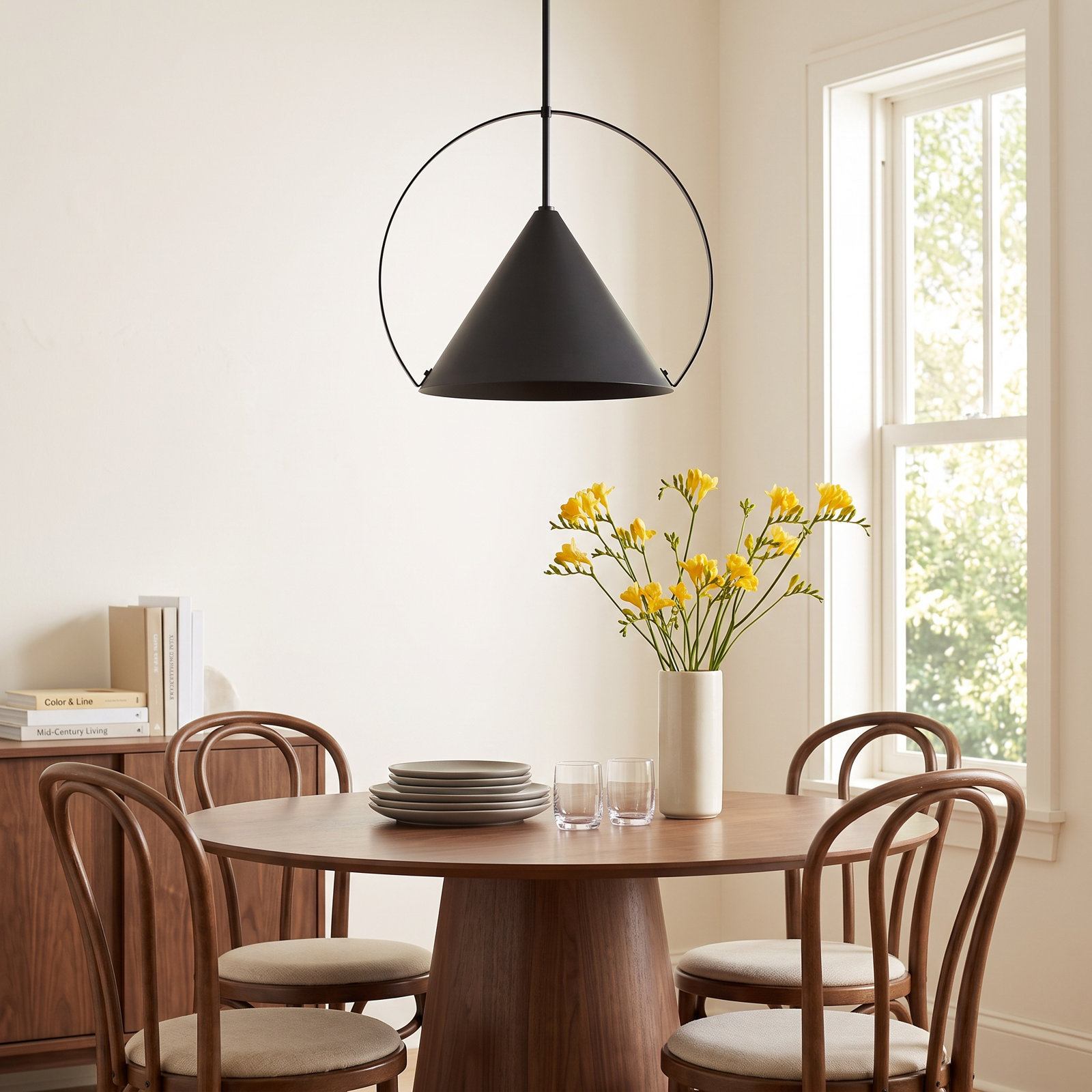 Nicholaus Single Light Metal Dimmable Pendant, Black / Gold, 15.25" H x 18" W x 18" D