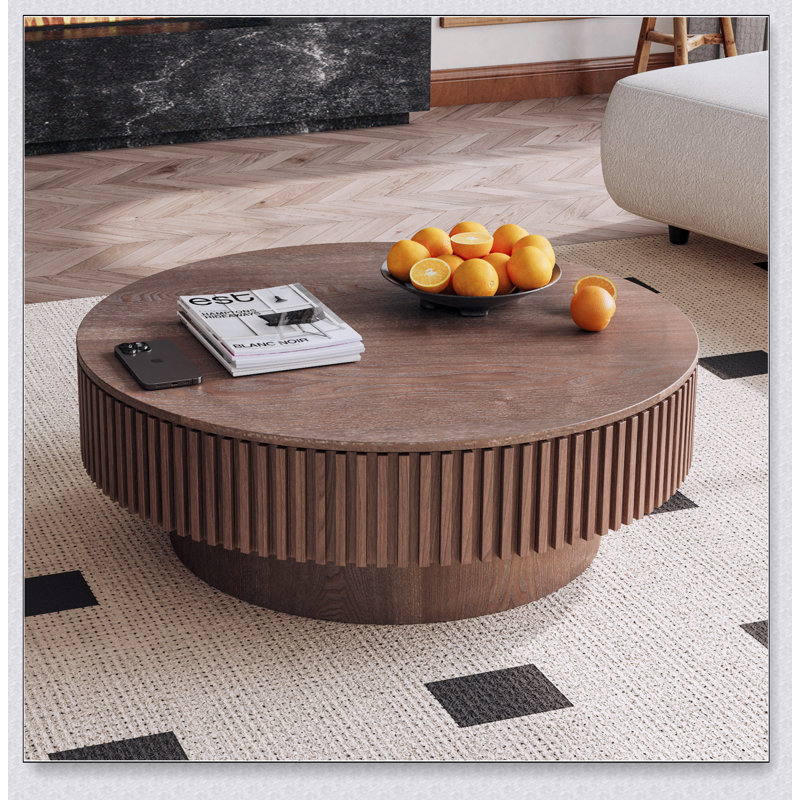 Table basse ronde 39,37 pouces avec rangement, table d'appoint moderne en placage de bois massif pour salon, chambre à coucher, appartement ou bureau