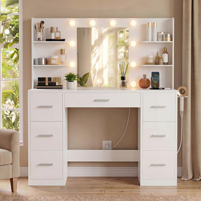Coiffeuse de maquillage avec prise de courant rapide de type C de 20 W et 3 modes de luminosité réglables
