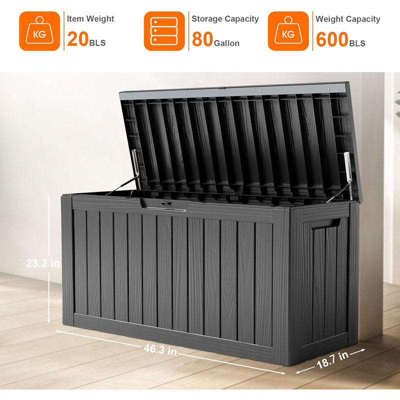 80 Gallon Black Resin Lockable Outdoor Deck Box