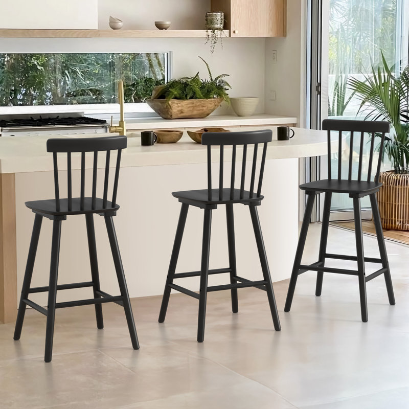Solid Wood Counter Stool, Counter Stool (26" Seat Height), 3, Black