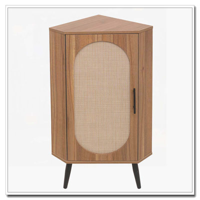 Armoire d'angle avec porte en rotin