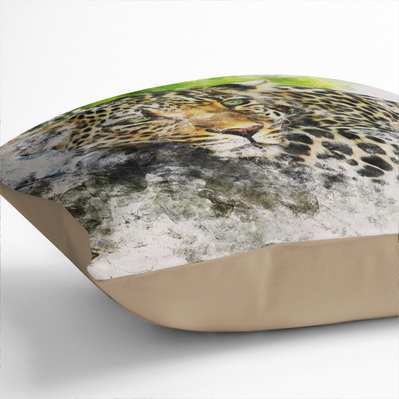 Leopard Vol.2 Watercolour Square Throw Cushion, 55cm H x 55cm W x 20cm D, Stone