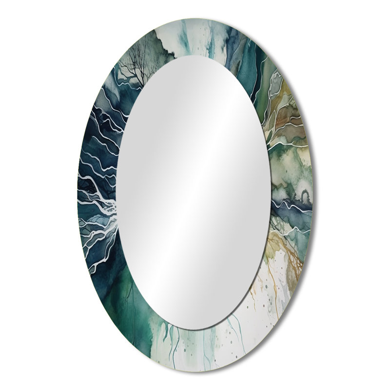 Green Blue Marbled Dreamscape II - Large Oval Wall Mirror On Metal, 36" x 24"