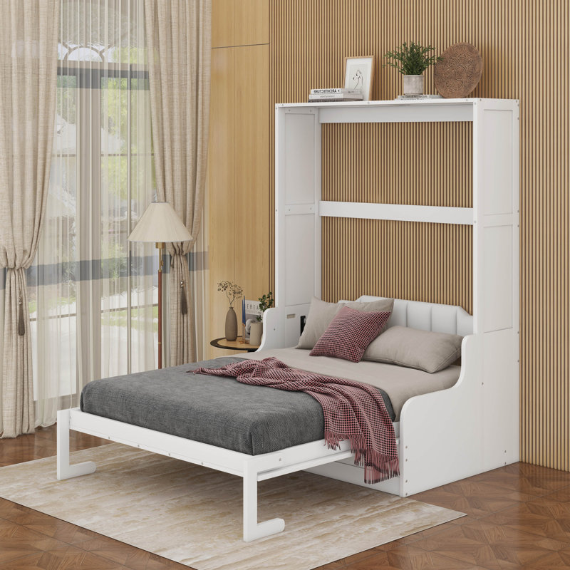 Grand lit escamotable mural avec coussin, Blanc
