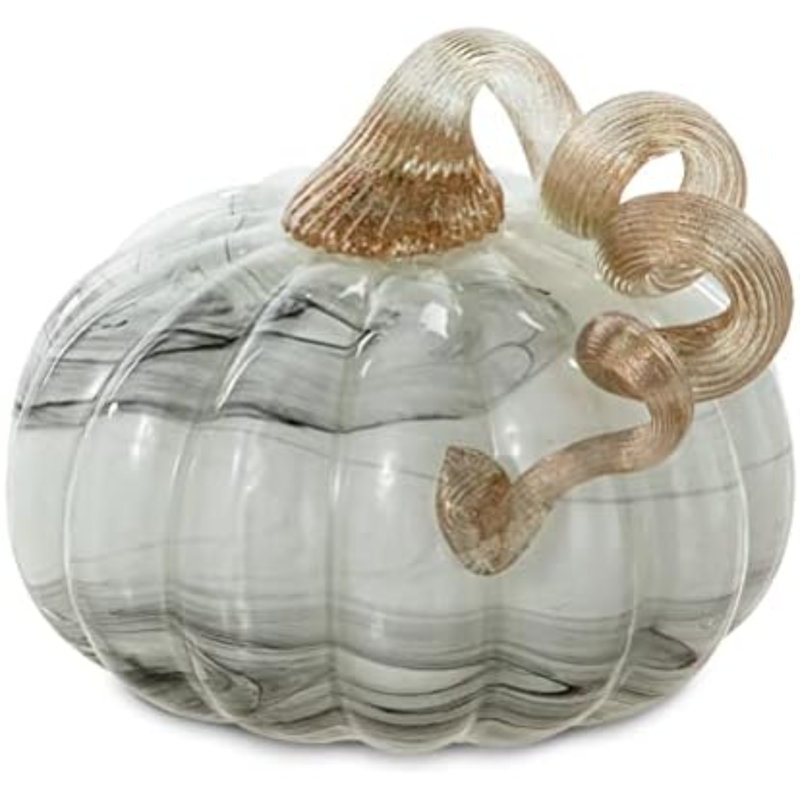 Décoration de table de citrouille en verre soufflé à la main pour la récolte d'automne pour marbre gris mère H 4,13 po