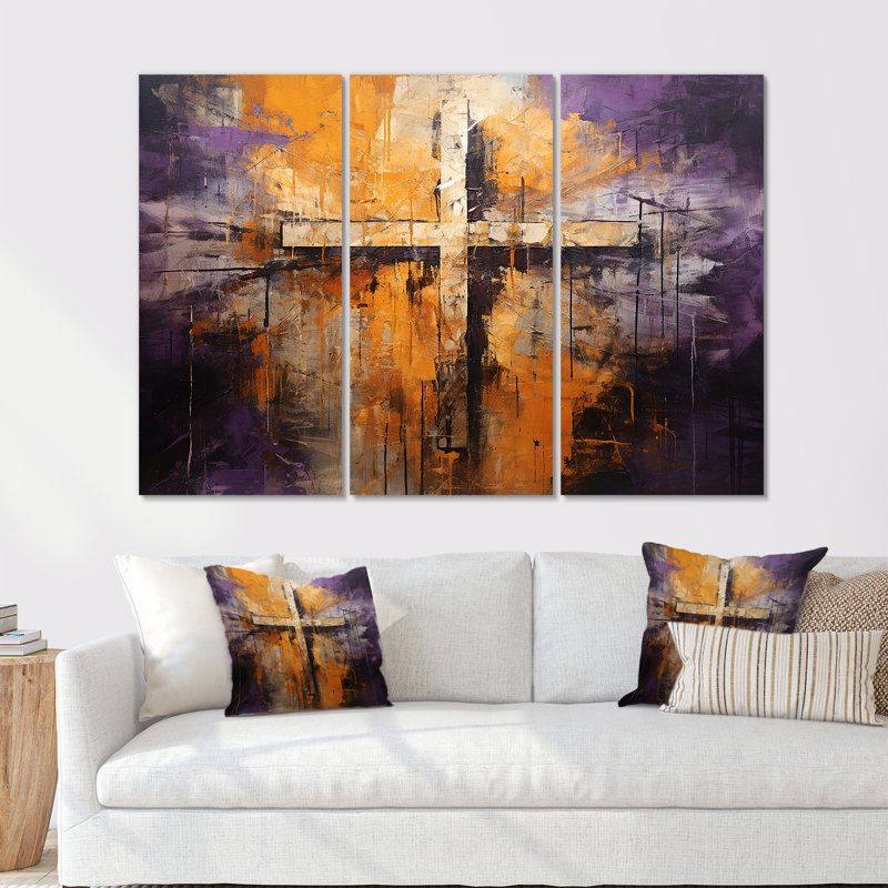 Minimalisme, croix religieuse I - ensemble d'art mural sur toile, H 40 po x l 60 po x P 1 po