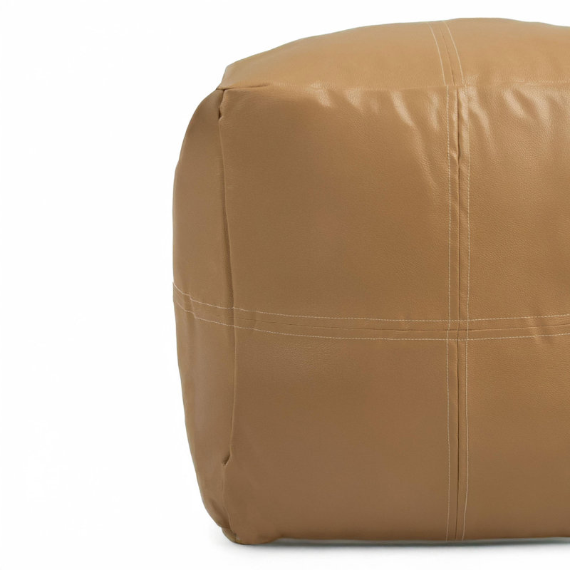Faux Leather Pouf, Beige
