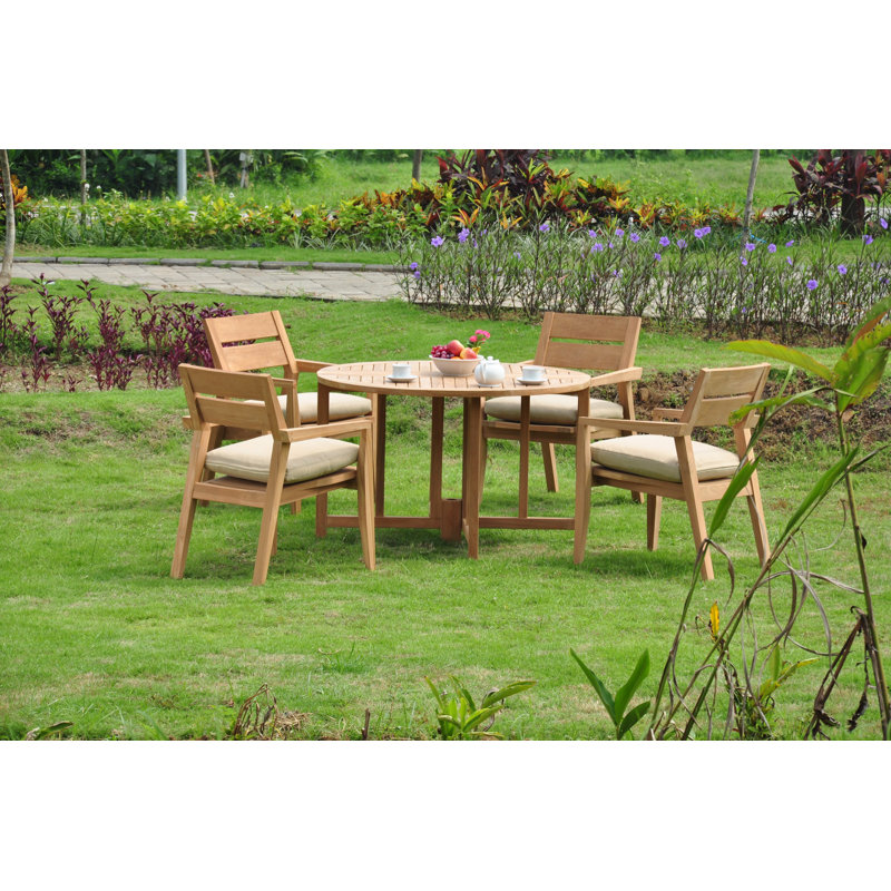 Rhine 4 - Person Teak Wood Patio Dining Set with Round Table