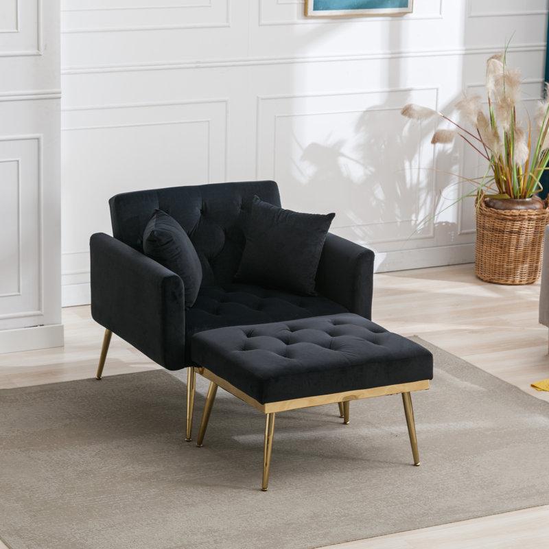 Asare Upholstered Chaise Lounge, Black 100% Polyester